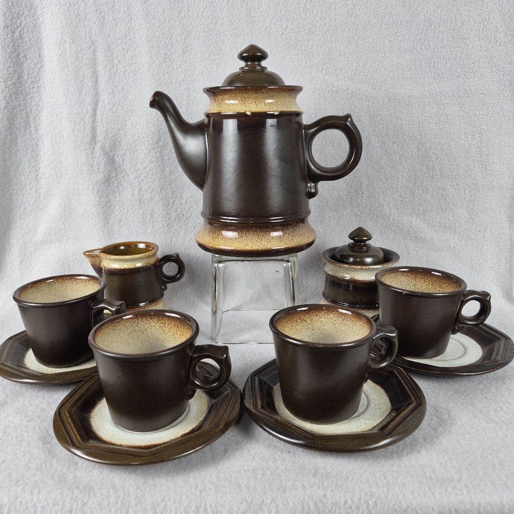 VTG Pfaltzgraff Gourmet Brown Drip Tea Set